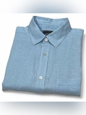 NWOT! Portuguese Flannel 100% Linen Button-up Shirt in Light Blue Men’s Size L